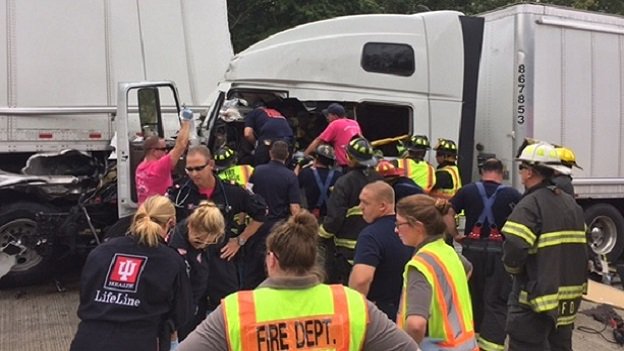 Two semi drivers seriously injured after rear end crash in Vigo County    