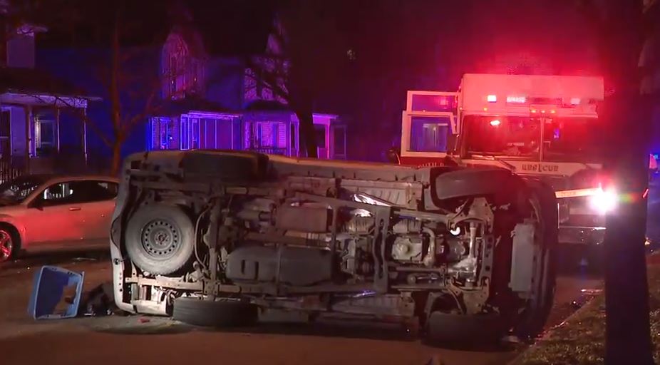 Rollover crash at Portage and Golden avenues in South Bend. At least one ambulance called out