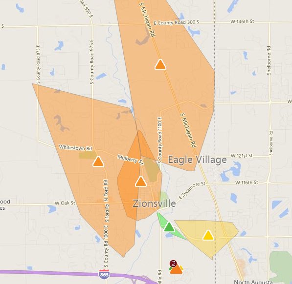 Power outage in Zionsville this morning. Around 4,131 affected. If signal lights are out, treat them as four way stops   