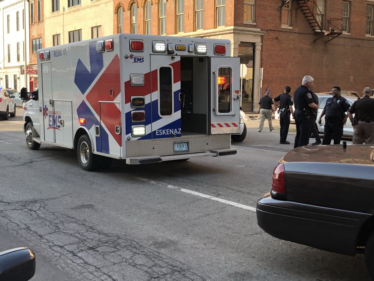 IMPD Captain John Walton was hit by a car on Delaware St between Washington and Market. Officers tells me that he is awake and moving, and on his way to the hospital