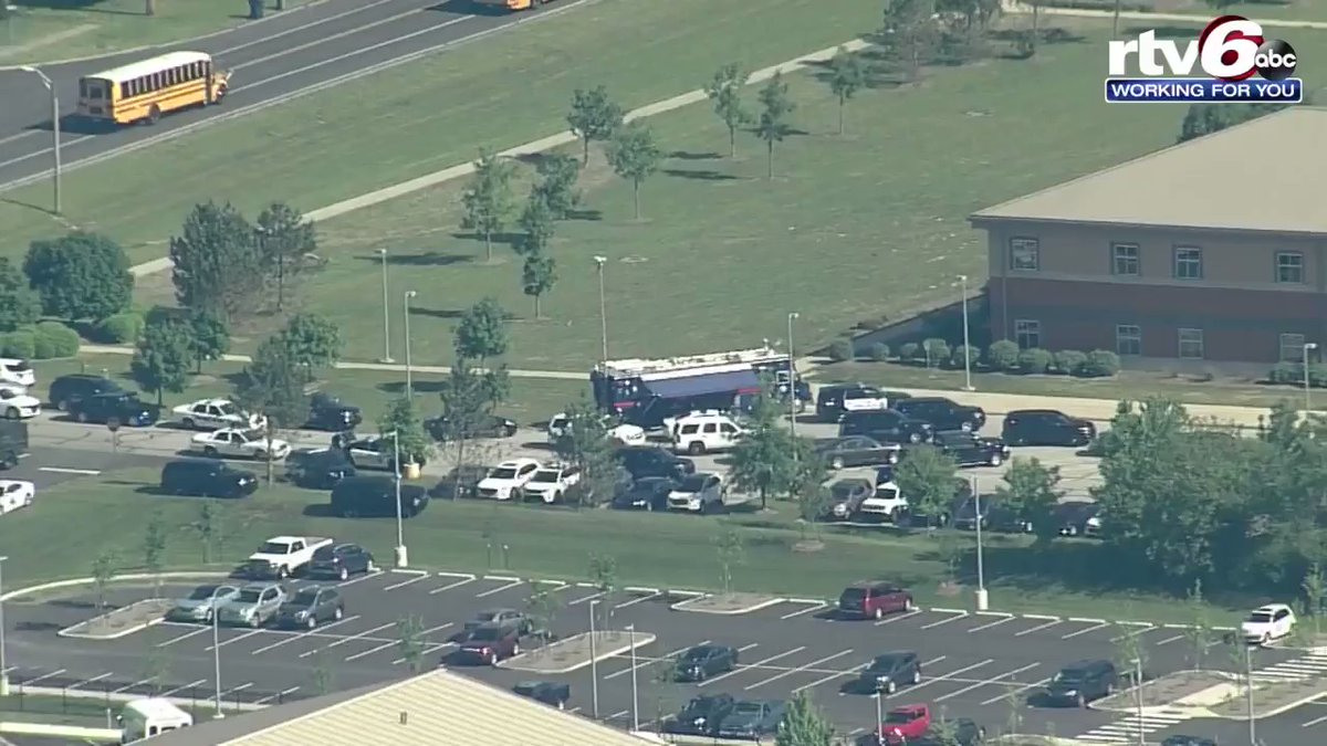 SkyCam6 is flying above Noblesville West Middle School where there is an active-shooter investigation underway. 