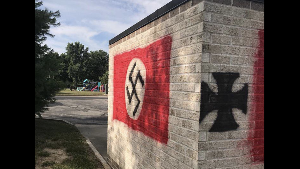 A synagogue in Carmel, Indiana, was vandalized Saturday with anti-Semitic graffiti.