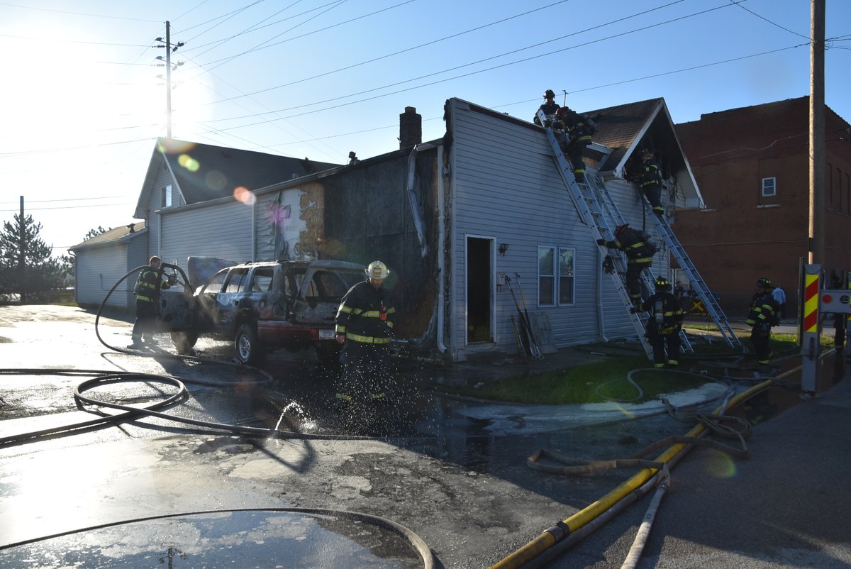 3 displaced from residence at Howard St. and S Harding St. after car catches fire and communicates to structure.  $75,000K Damage.  No Injuries.    