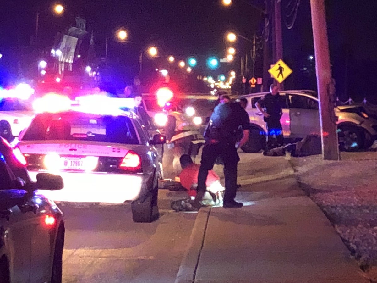 IMPD and Speedway PD are on scene of the end police chase on 16th St in front of IMS. No official info yet, but officers have 2 individuals in cuffs, at least 2 cars have wrecked, medics are on scene, and the fence line around IMS was damaged