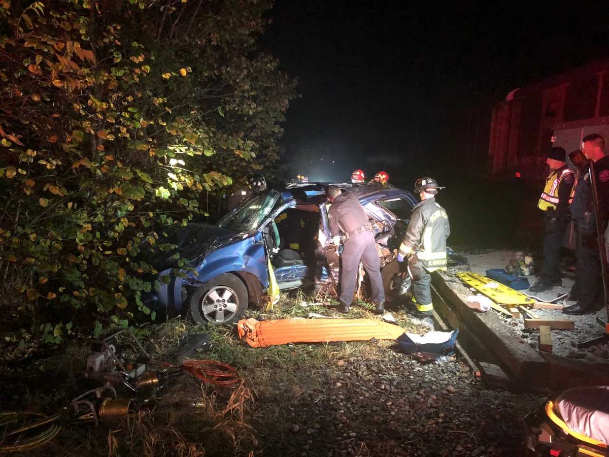 Collision between a train and an SUV at Fir and Day road this morning around 3 a.m. Two people are in critical condition and another has minor injuries, according to the fire department.   