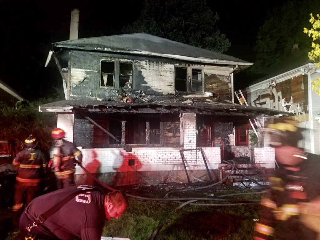 Fire Investigators on scene after heavy fire breaks out in vacant double residence at 112 N Grant Ave and damages exposure next door. Under Control in 30. $40K Damage No Injuries   