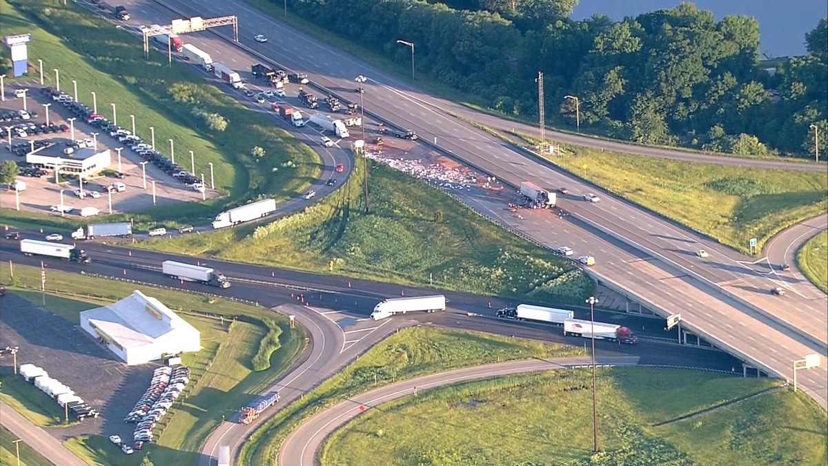 EB I-94: All lanes will remain CLOSED at US-20 for several hours, as crews clean-up this jacknifed semi that spilled baking cocoa. 