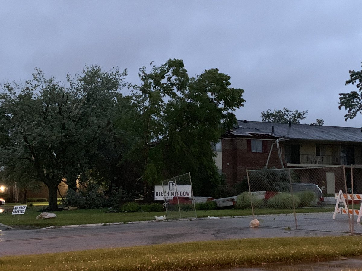 In Beech Grove this morning seeing a lot of down trees.  Beech Grove high school has been blocked off due to the structural damage. 