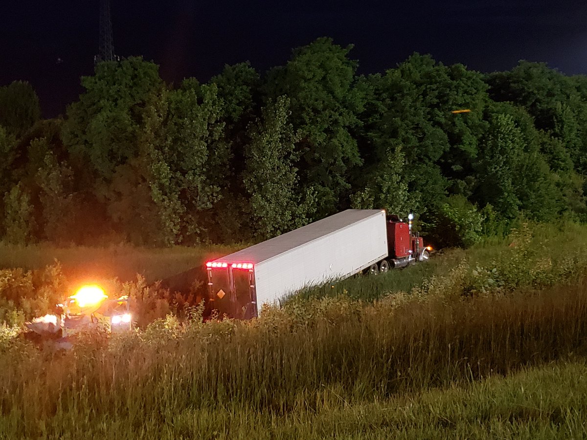 The ramp of NB I-465 is closed near I-865 due to a crash. A semi is completely off the roadway and down a ravine.   