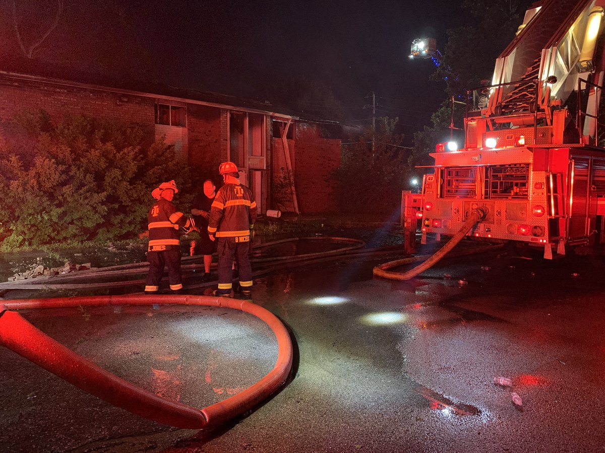 Apartment complex formerly known as Oaktree Apartments is vacant and no firefighters have been hurt.
