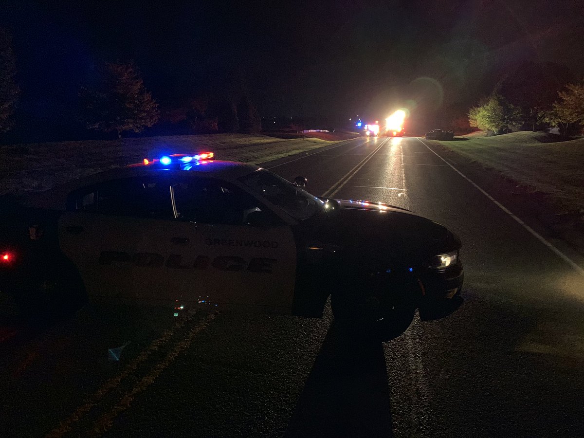 Greenwood Police and @greenwood_fire on the scene of a single car accident off of Stop 18 south of Sheek Road. Awaiting info on occupants and any injuries.
