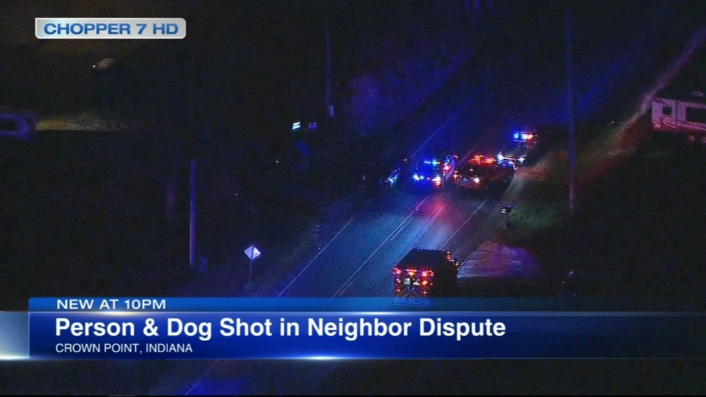 A person and a dog were shot in a dispute between neighbors Monday in northwest Indiana.