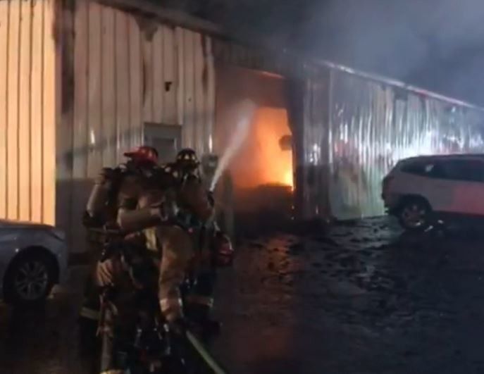 A large fire Thursday night damaged a towing company and a concrete company south of downtown Noblesville, a fire department spokesman said.