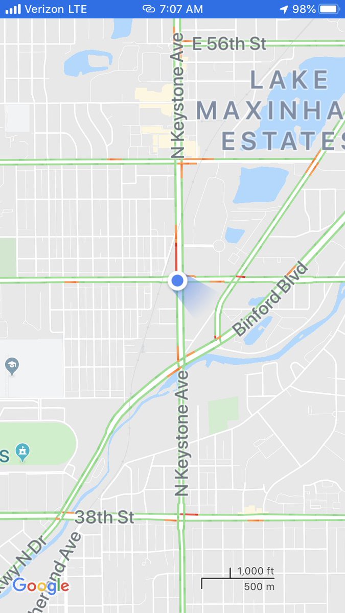 Officers tell a 3 car crash is sending at least 1 person to the hospital (no serious injuries). SB Keystone down to just 1 lane (keep left), and all lanes of EB 46th blocked. Cleanup has started.