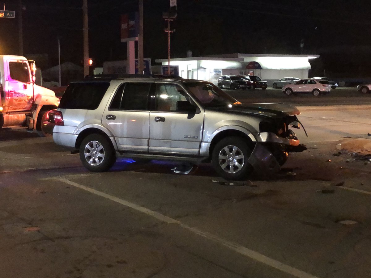 Officers tell a 3 car crash is sending at least 1 person to the hospital (no serious injuries). SB Keystone down to just 1 lane (keep left), and all lanes of EB 46th blocked. Cleanup has started.