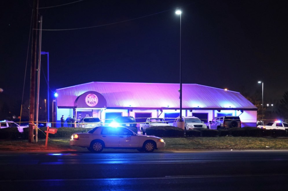 IMPD on scene of strip club shooting near 38th & Lafayette on the west side. Detectives say patron was kicked out by security, went to his car for a gun, exchanged fire with  security guard. Patron pronounced dead, guard in critical condition