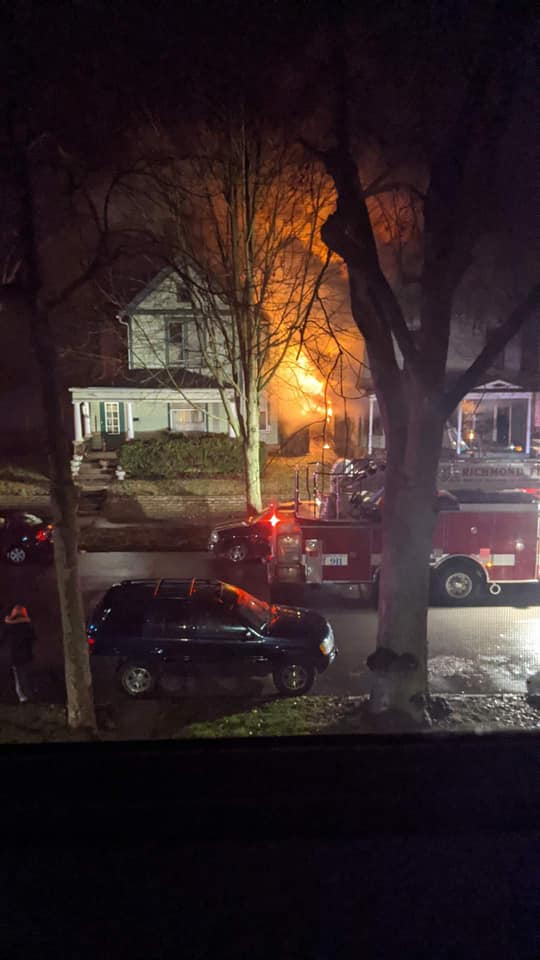 Fire destroyed a vacant home on N. 14th in Richmond early this morning.  Two other homes sustained exposure damage.  There were no injuries.  The house was vacant, making the fire suspicious