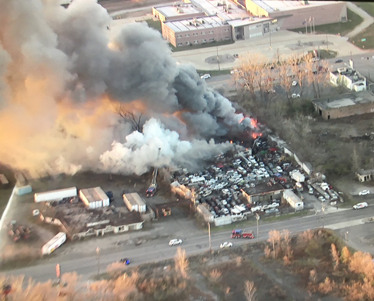 Gary - Crews continuing to work on this scrapyard fire near the Gary airport. Fourth Ave is blocked between Bigger St & Industrial Hwy. Fifth Ave is still open