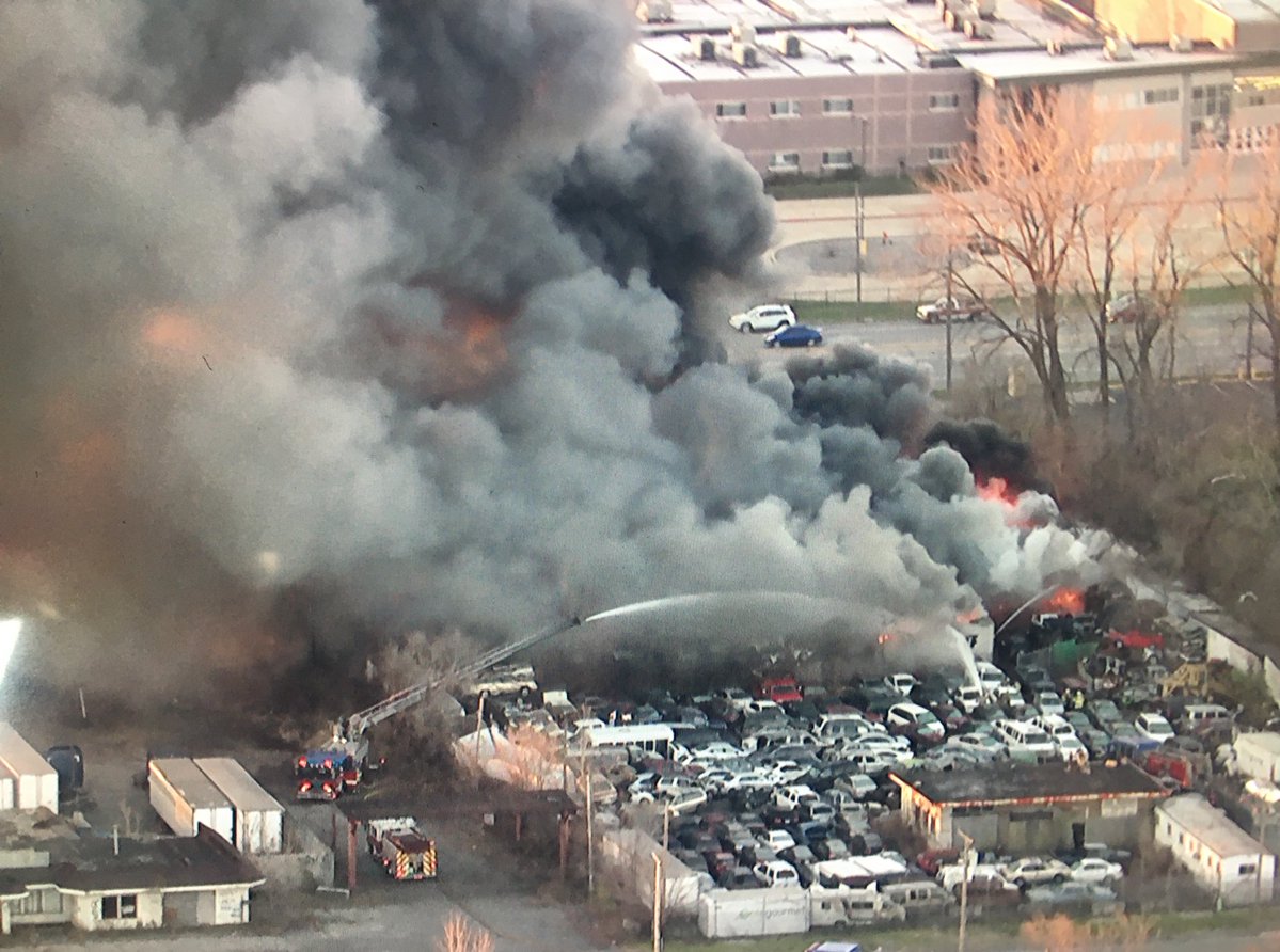 Gary - Crews continuing to work on this scrapyard fire near the Gary airport. Fourth Ave is blocked between Bigger St & Industrial Hwy. Fifth Ave is still open