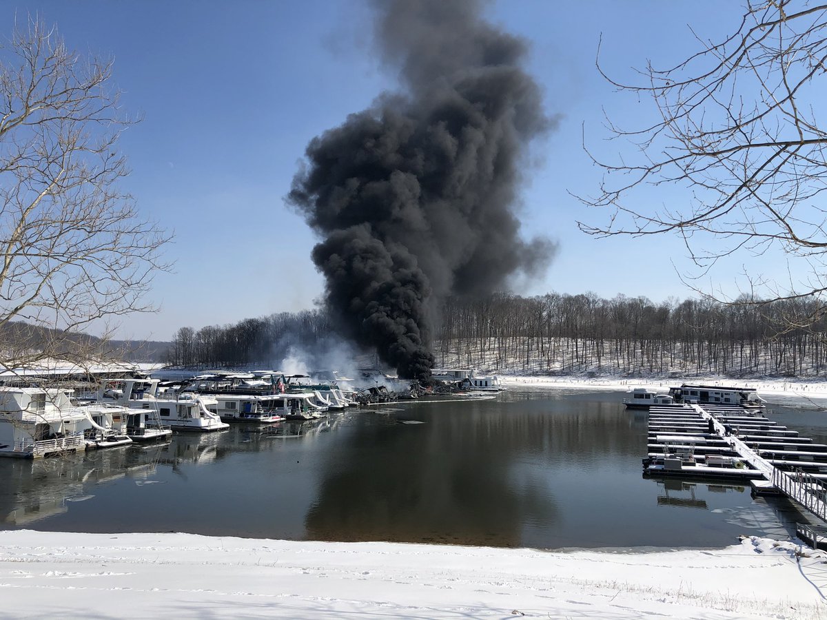A boat is back on fire at Patoka Lake. It was accompanied by a loud pop and fire is out toward the back of the line. Fire crews said they'll be out here a few more hours to monitor hotspots in case something like this happens. 