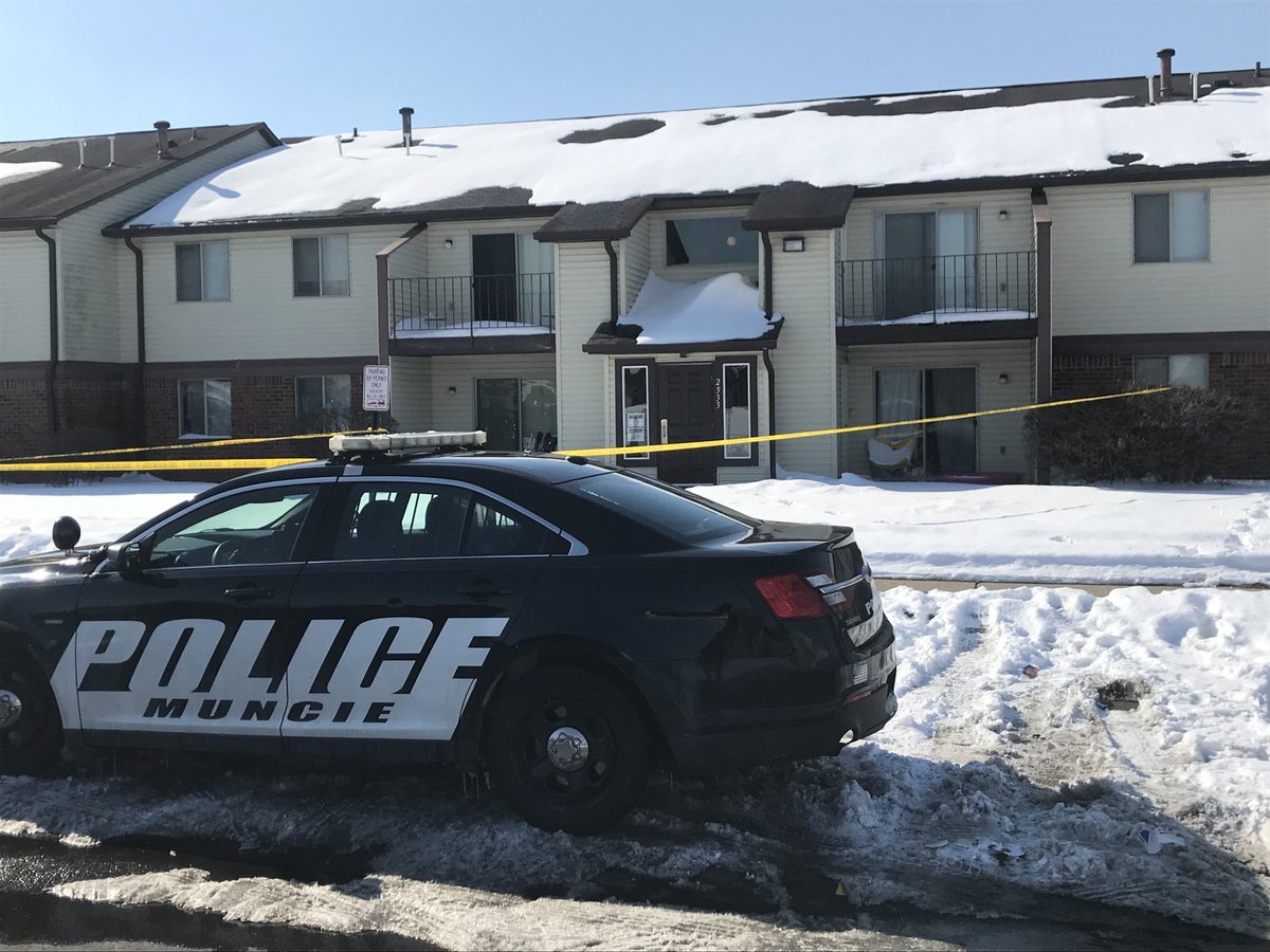 The scene of three shooting deaths today in Muncie is the westernmost building in the Elgin Manor Apartments complex