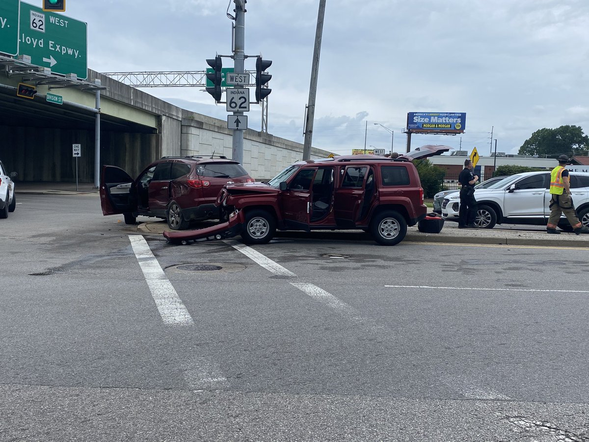 Police pursuit ends in crash at First Avenue and Division Street in Evansville. Heavy police presence in the area