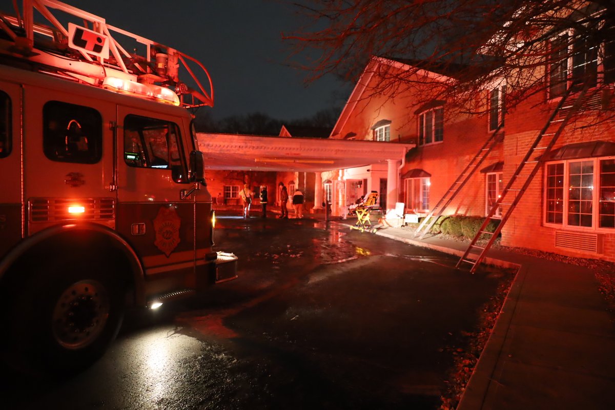 41 residents & 3 staff members were safely evacuated from the Crown Pointe Senior Community at 7365 E 16th St after heavy fire broke out in the dining room where the gas fire place sits.  The fire gained a good foothold &amp; quickly travelled up &amp; into the attic space