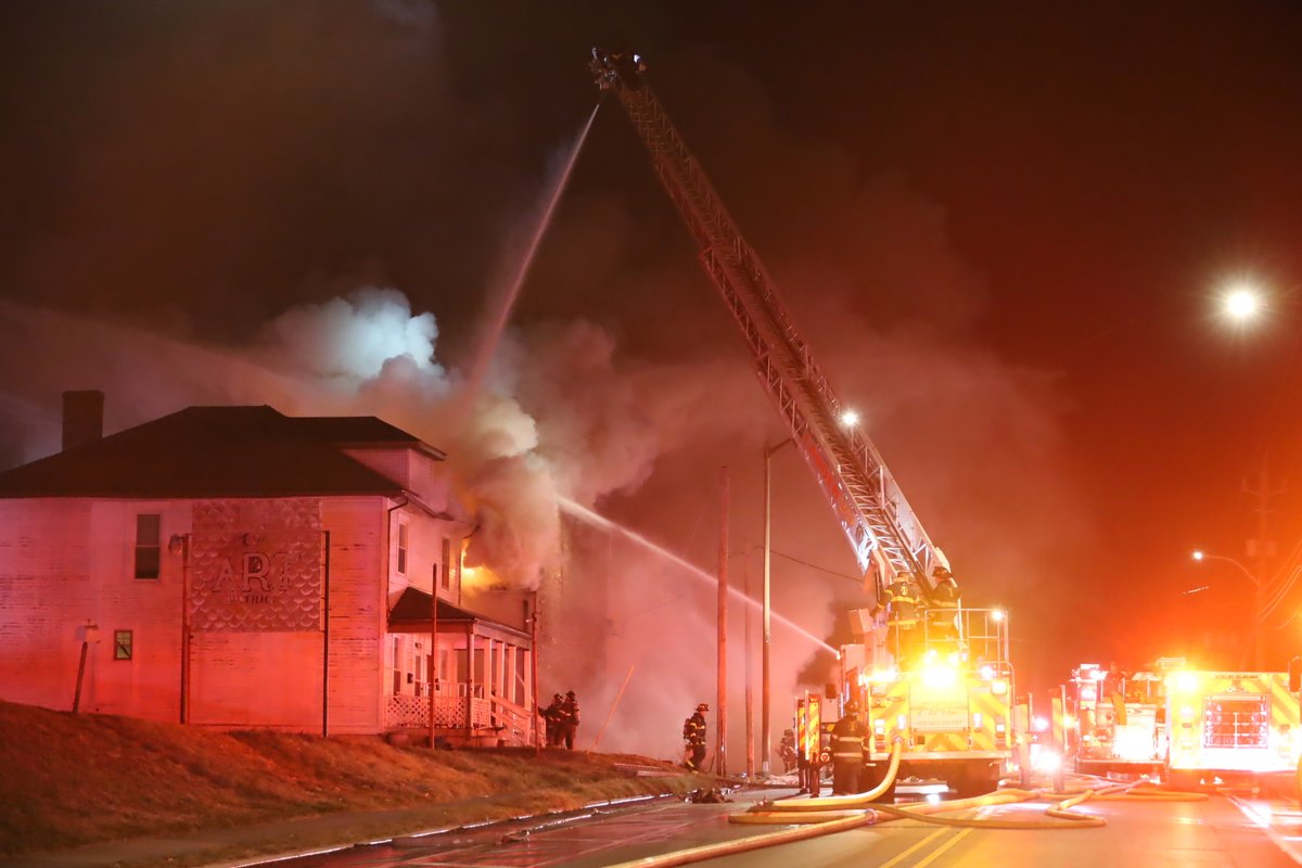 IFD Firefighters found heavy smoke and fire on arrival at 1852 Shelby Street with  live rounds of ammunition firing during efforts to make an attack on the fire.  Collapse of the roof & severely compromised structural integrity, prompts command to order defensive ops only