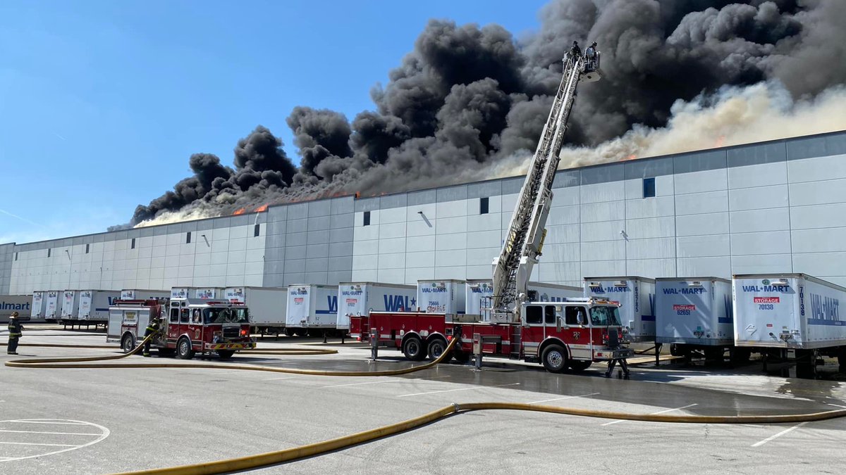 Large fire at @Walmart warehouse near Indianapolis Airport