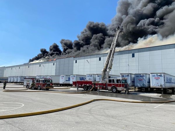 A giant column of smoke can be seen across Indy right now. Crews say a Walmart distribution center caught fire in Plainfield.  