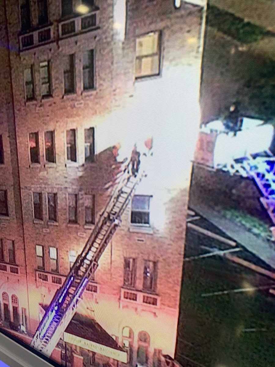 Firefighters on the scene of an apt fire downtown at 10th and Penn. Fire reporter on 5th floor