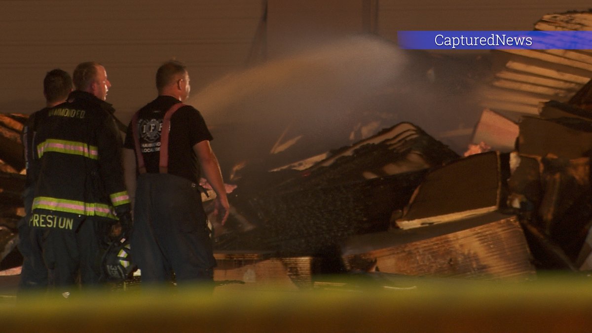 Hammond, IN: Fire fighters battle suspicious fire in the 6700 block of Osborne overnight at a roofing company. a large pile of material appeared to have been burning.  