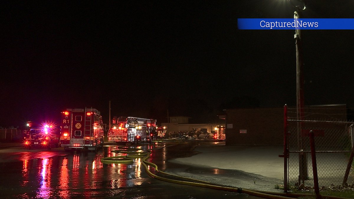 Hammond, IN: Fire fighters battle suspicious fire in the 6700 block of Osborne overnight at a roofing company. a large pile of material appeared to have been burning.  