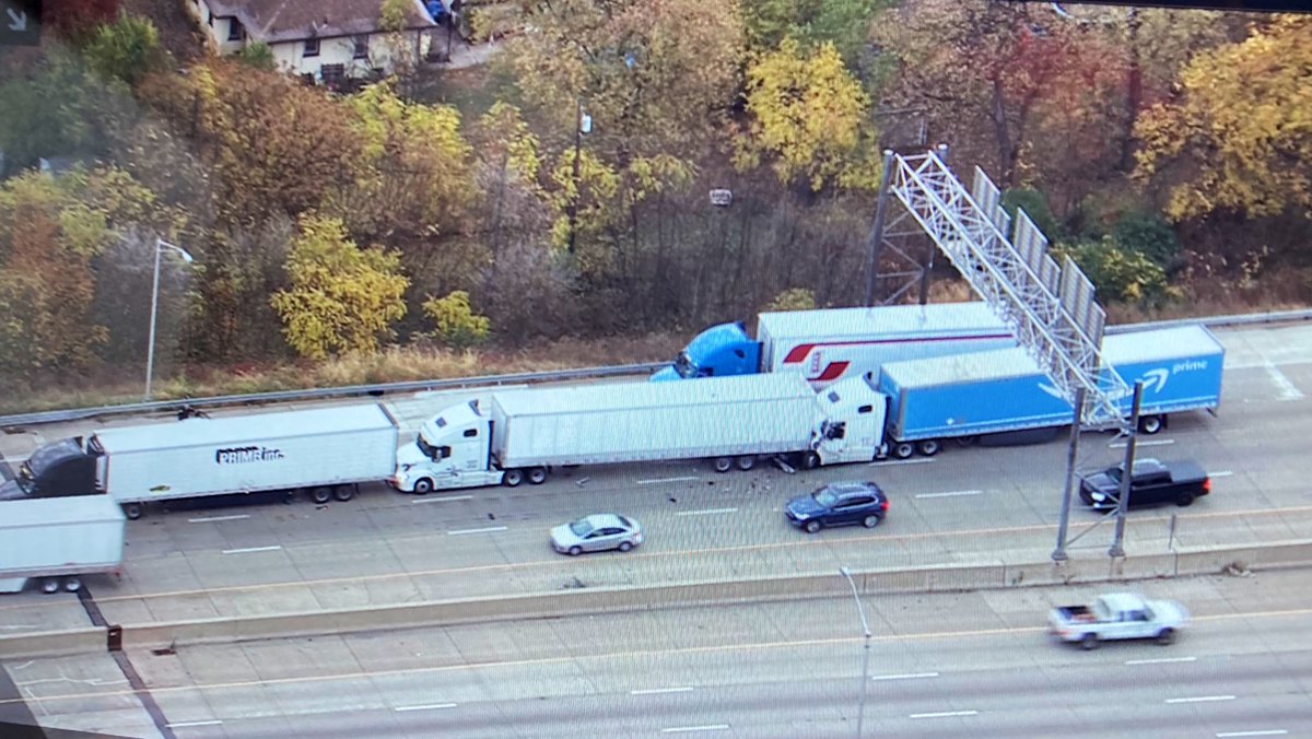 Hobart - another major delay in Indiana. This time on Northbound I-65. It's jammed for a couple of miles approaching 80/94 because of this 4 semi crash blocking the 2 right lanes near Ridge Rd