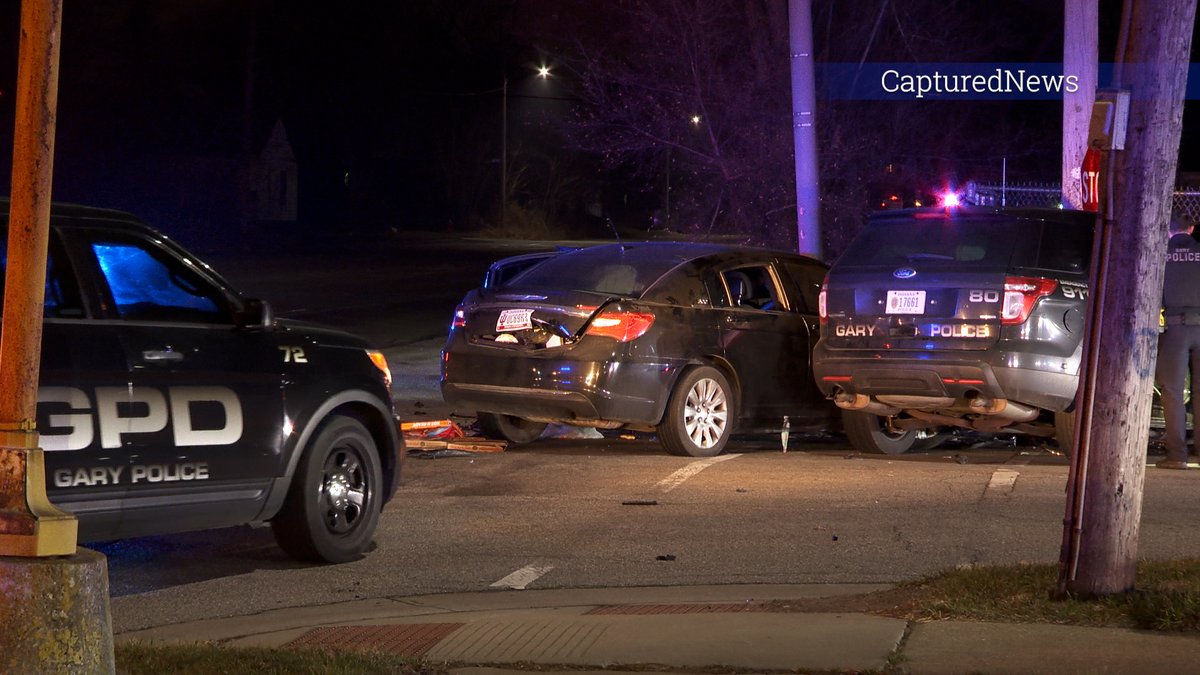 GARY, IN: @GaryPolice  squad was struck by a fleeing vehicle near 35TH & MLK Dr during a pursuit. Fleeing vehicle crashed into the Gary squad hospitalizing both Officer's. Suspect in custody.