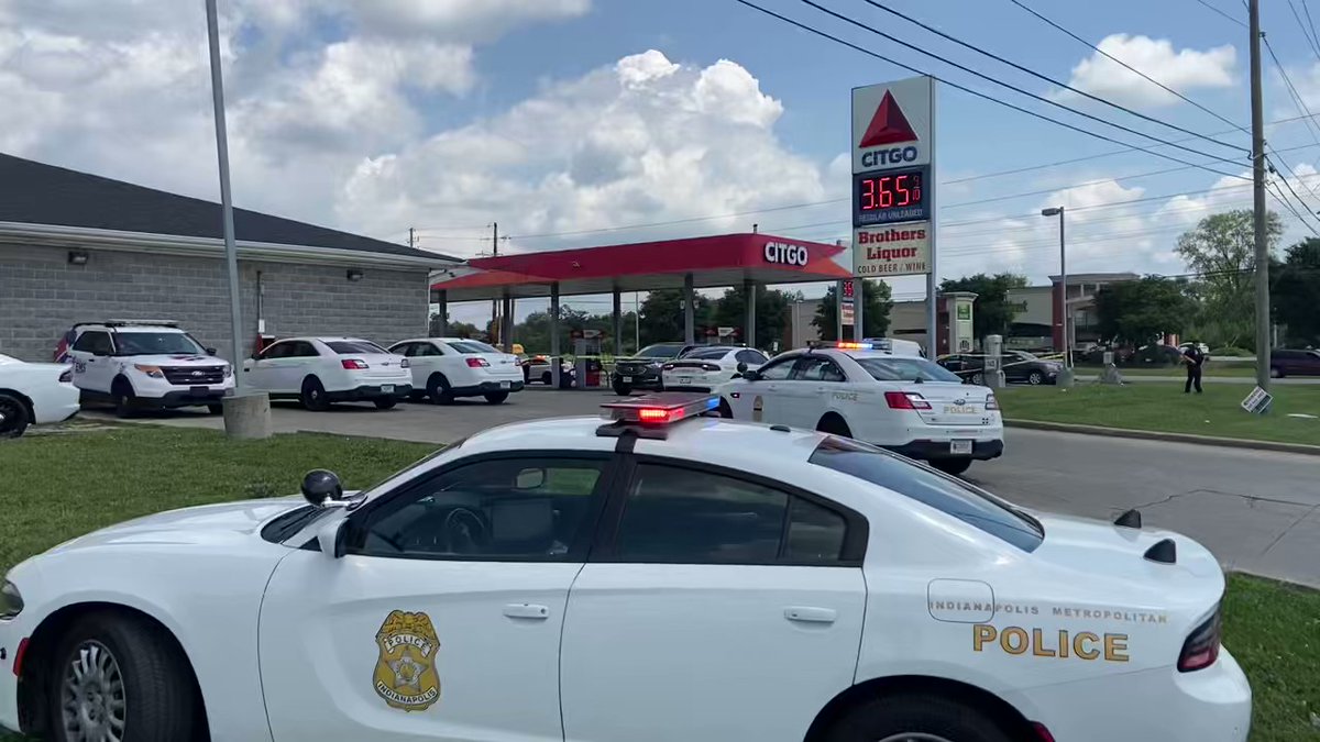 Multiple IMPD officers on scene of a double shooting at this Citgo gas station at the corner of German Church and 38th St. IMPD says the shooting happened around 12:30.
