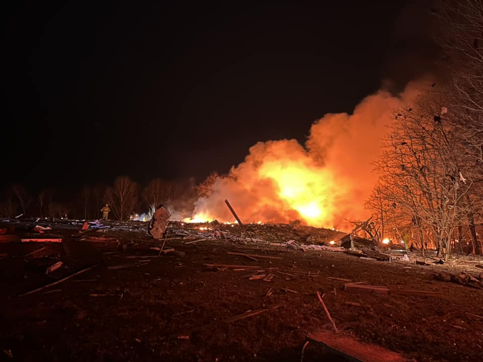 Indiana State Fire Marshal's office tells the homeowner is unaccounted for. Search will resume tomorrow.  it appears to be an LP (liquid petroleum) gas explosion. Indiana State Fire Marshal investigating after a house in Southern Indiana exploded this evening. The blast damaged homes 1/2 mile away and could be heard up to 10 miles away, per state police