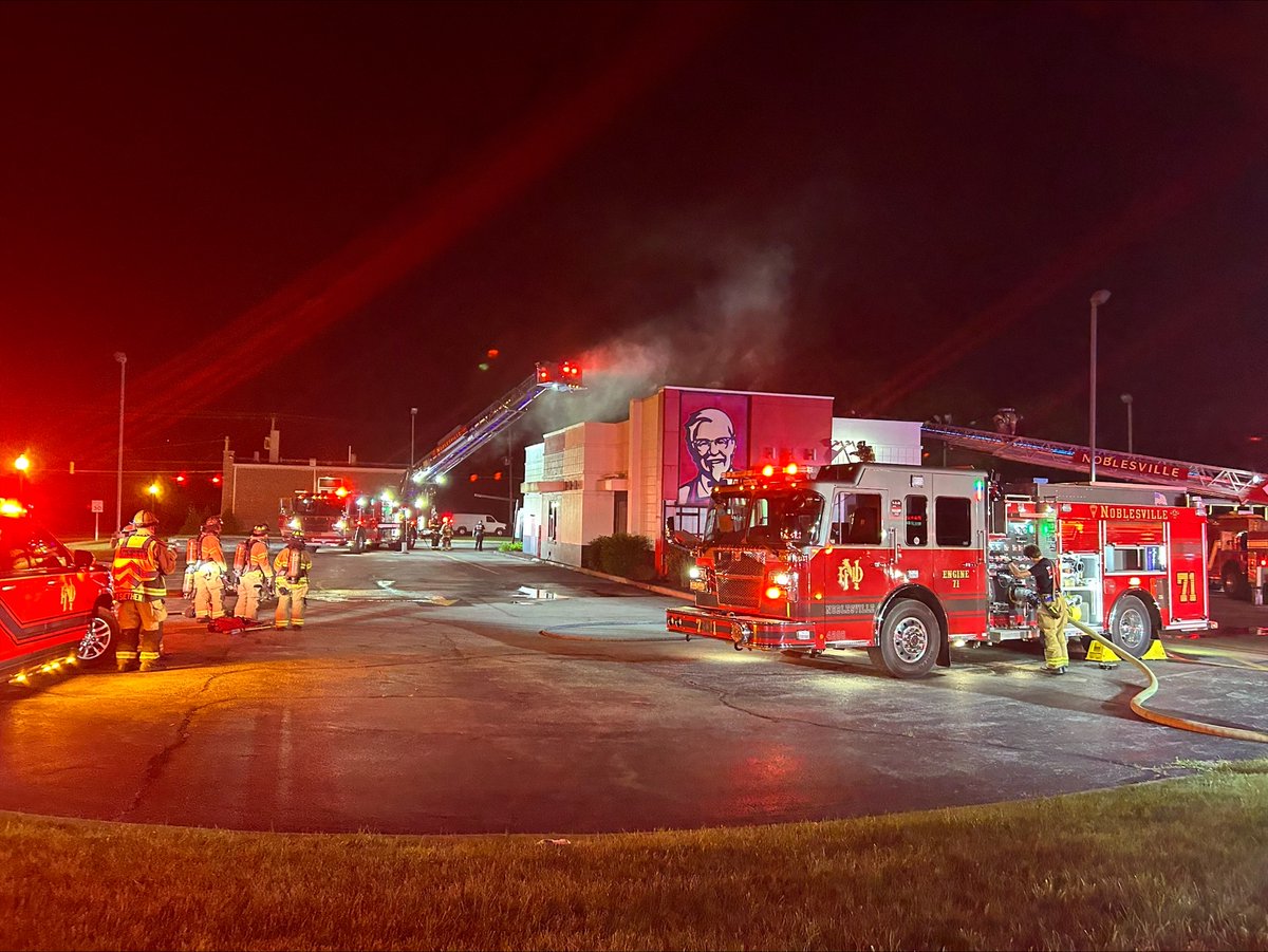 Investigators are looking into the cause of a fire at a KFC near Sheridan and Westfield roads in Noblesville early Thursday. No injuries were reported. Noblesville Fire Dept