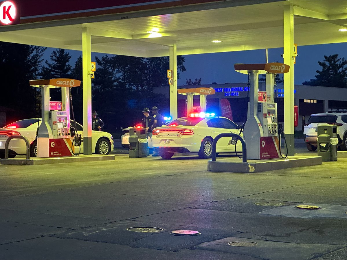 Indiana State Police investigating a road rage shooting on Indy's west side. Actual shooting happened on I-465 and the victim pulled into this gas station. Truck is riddle with bullet holes.