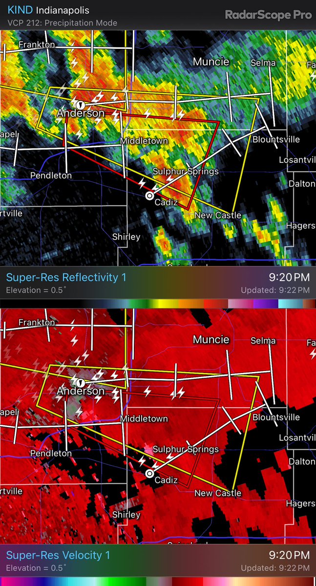 That same cell prompts another tornado warning until 10:45 PM for portions of Madison, Delaware and Henry Counties. Rotation clear on radar near Anderson. Moving ESE 25-30 MPH. Impacted spots include portions of I-69 and Anderson, Sulphur Springs and Springport. 