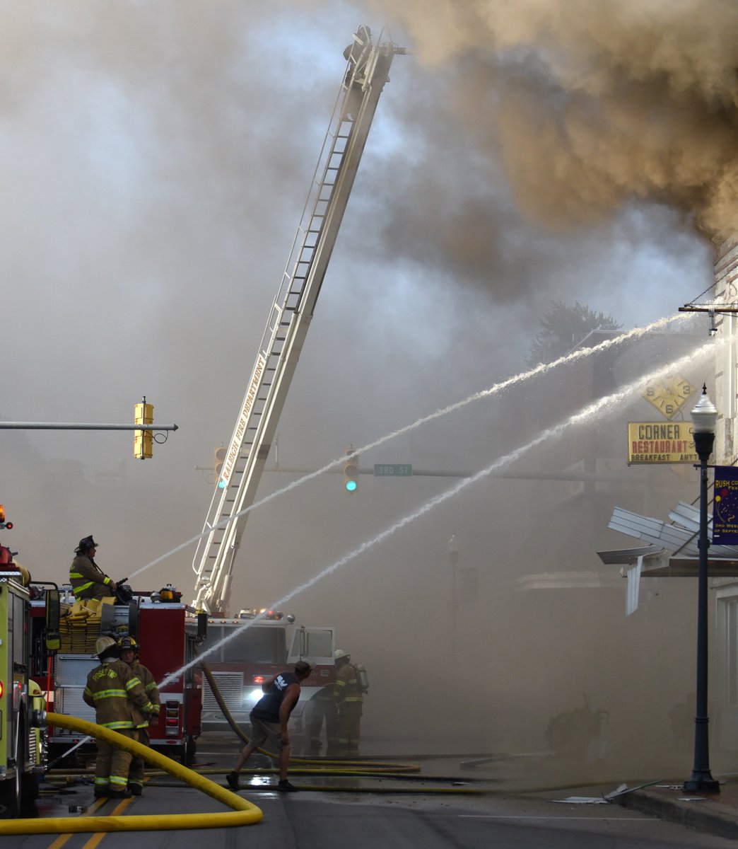 More than 100 firefighters from multiple departments spent several hours last night battling a fire in downtown Rushville