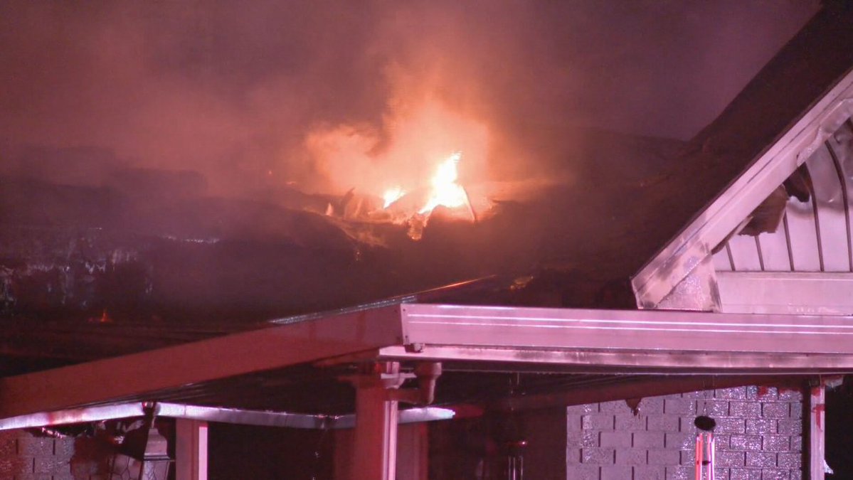 Four people and four dogs escaped after a home in Indiana caught fire