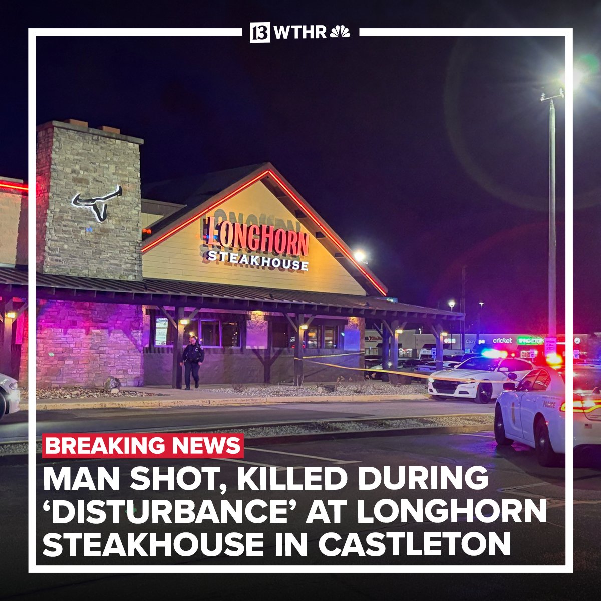 IMPD says a man was shot and killed during a disturbance Sunday night inside the lobby of the Longhorn Steakhouse in Castleton.Three persons of interest were detained at a nearby Jimmy John's, police said