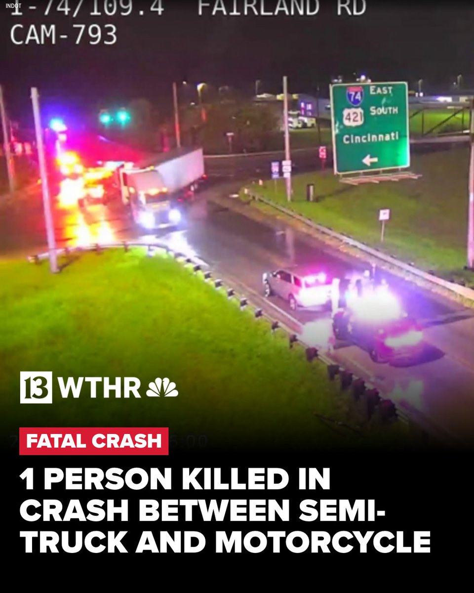 One person is dead after a crash in Shelby County involving a semi-truck and a motorcycle. That's according to an alert from the Indiana Department of Transportation, citing Indiana State Police.