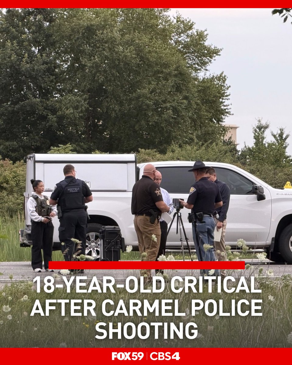 An 18-year-old man is in critical condition after being shot by Carmel police on Thursday evening
